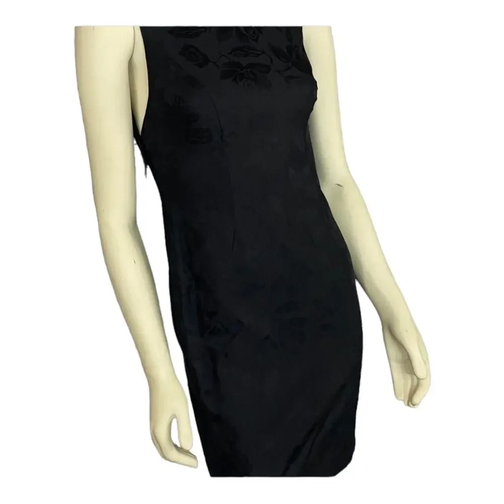 Vintage Damask floral sleevless dress with open back & gold buttons size 4